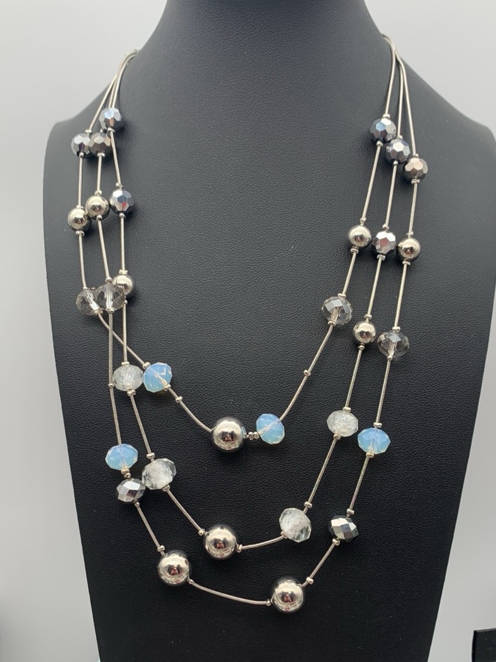 NWT Lydell NYC Multi-Strand Silver tone Opalite clear and silver bead necklace